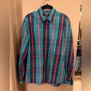 Nordstrom Men's Teal and Red Plaid Shirt